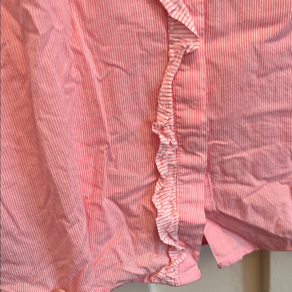LOFT Pink Ruffled button down Small - image 4